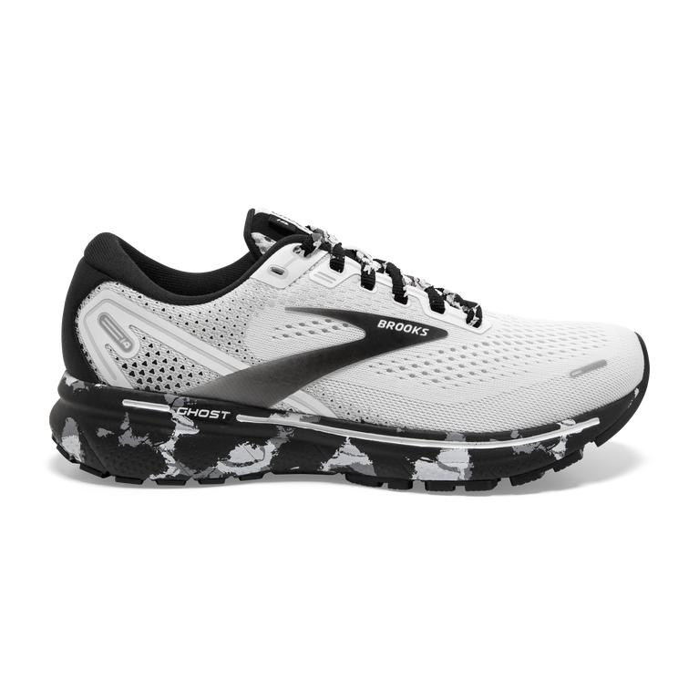 Brooks Women's Ghost 14 Cushioned Road Running Shoes - White/Grey/Black (JEIV65410)